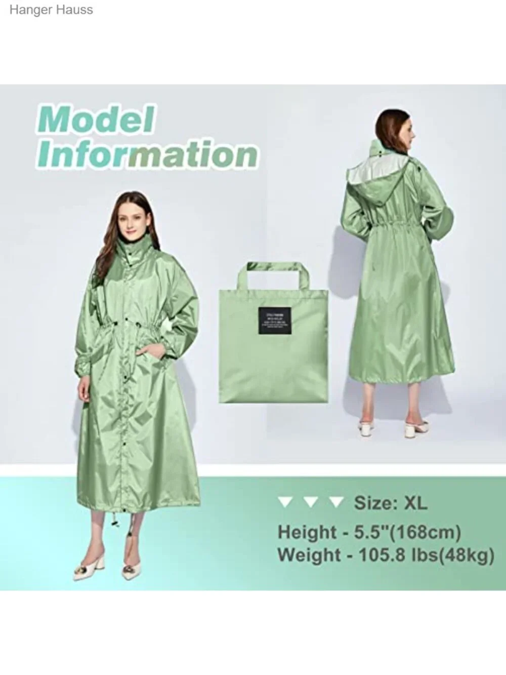 Waterproof Packable Long Raincoat Hooded Windbreaker Lightweight Adjustable